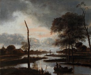 River View: Evening (olje på lerret) av Aert van der Neer