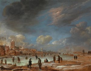 Vinterlandskap nær en by med Kolf-spillere av Aert van der Neer