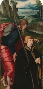 Oppreisningen av Lasarus Indre venstre fløy av en triptyk med den mannlige giveren og St James the Greater av Aertgen Claesz van Leyden (attributed to)