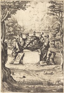 Frontispice for the Sacred Cosmologia (tittel med astrologer) av After Jacques Callot