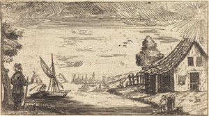 Landskap med figur og båt av After Jacques Callot
