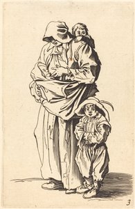 Mor og tre barn av After Jacques Callot
