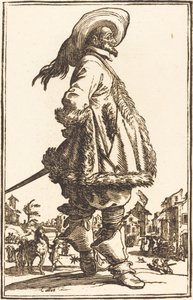 Edel mann med mantel trimmet i pels, holder hendene bak ryggen av After Jacques Callot