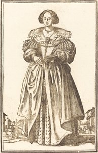 Edel kvinne med vifte av After Jacques Callot