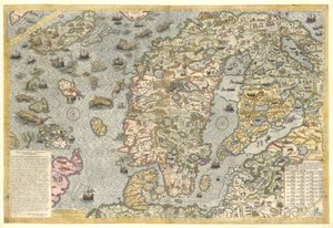 En tro gjengivelse av Carta marina (et veggkart over Skandinavia av Olaus Magnus publisert i 1539) av After Olaus Magnus