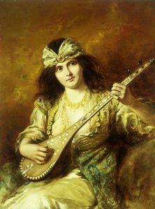 Odalisque med mandolin av Agapit Stevens