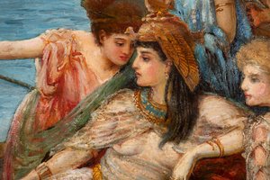 The Flight of Antony and Cleopatra fra slaget ved Actium, ca. 1897 (olje på lerret) av Agnes Pringle