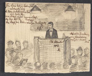 "Den siste forelesningen om hovedstrømmen på 1800-tallet." av Agnes Slott Møller