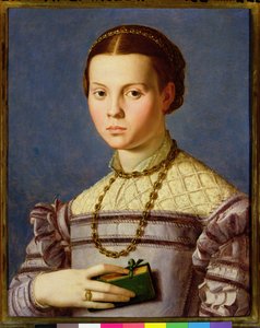 Portrett av en ung jente som holder en bok ca. 1545 (tempera på panel)
