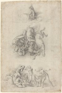 Phaethons fall av Agnolo Bronzino or Giulio Clovio after Michelangelo