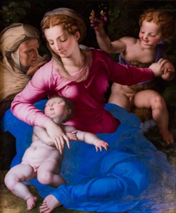 Madonna og sovende barn, Saint Elizabeth og Saint Giovannino av Agnolo Bronzino