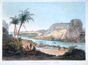 Utvendig utsikt over de to templene i Ybsambul, Egypt, 1820