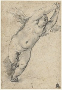 Flyvende putto med armene hevet av Agostino Carracci (attributed to)
