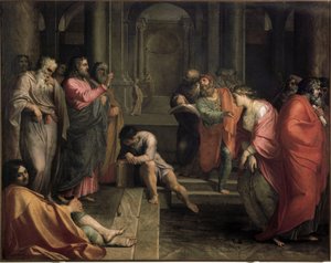Jesus Kristus og kvinnen tatt i utroskap (olje på lerret