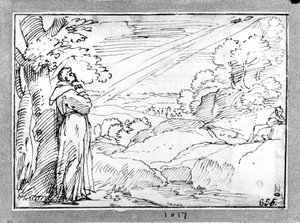 Landskap med den hellige Frans av Agostino Carracci