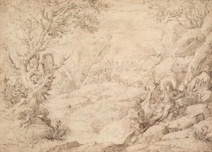 Landskap med Kristi fristelse av Agostino Carracci