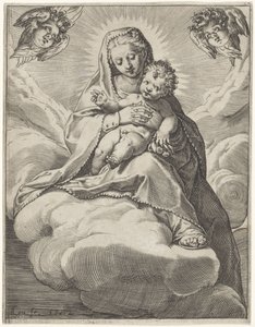 Mary med barn i skyene av Agostino Carracci