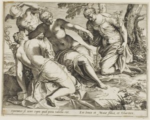 Merkur og nådene av Agostino Carracci