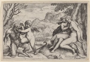 Pan Taming Eros av Agostino Carracci