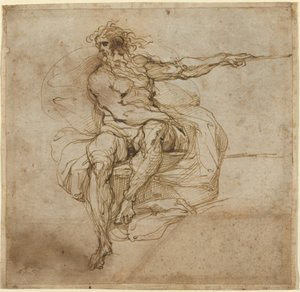 Sittende mann naken [recto] av Agostino Carracci