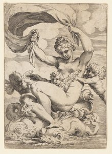 Venus (eller Galatea) og Cupids støttet av delfiner av Agostino Carracci