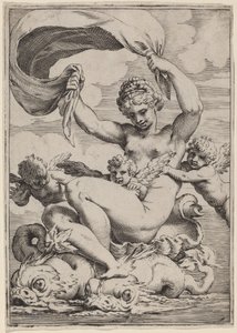 Venus eller Galatea støttet av delfiner av Agostino Carracci