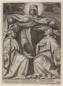 Madonnaen beskytter to medlemmer av et brorskap av Agostino Carracci after Veronese