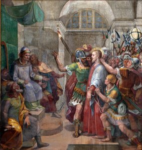 Lidenskap: "Kristus før Pontius Pilatus (Pontius Pilatius)" "Fresco av Agostino Ciampelli (1577-1642) 1594-1600 Roma, Basilica of Santa Prassede av Agostino Ciampelli