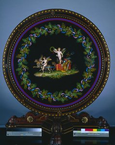 Senterbord med mikromosaikkplate, "Love Triumphant" av Agostino Francesangeli