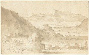 Fjelllandskap med en innsjø og et slott av Agostino Tassi (possibly)