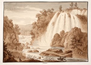 Cascade ved Tivoli, 1833 (etsing med brun vask) av Agostino Tofanelli