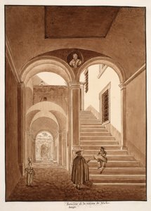 Interiør i Michelangelos hus, 1833 (etsing med brun vask) av Agostino Tofanelli
