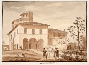 The House of Raphael on the Pincio, 1833 (etsing med brun vask) av Agostino Tofanelli