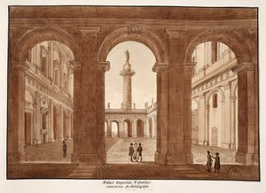 Palazzo Imperiali Valentini. Arkeologisk restaurering., 1833 (etsing med brun vask) av Agostino Tofanelli