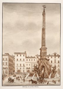 Piazza Navona Obelisk, 1833 (etsing med brun vask) av Agostino Tofanelli