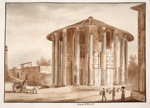Temple of Hercules Victor, 1833 (etsing med brun vask) av Agostino Tofanelli