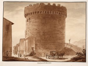 The Tomb of the Horatii and Curiatii, 1833 (etsing med brun vask) av Agostino Tofanelli