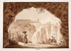 Fossene ved Tivoli, 1833 (etsing med brun vask) av Agostino Tofanelli