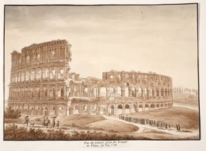 Utsikt over Colosseum fra Venus-tempelet, 1833 (etsing med brun vask) av Agostino Tofanelli