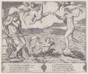 Eros i havet, ca. 1514-36. av Agostino Veneziano