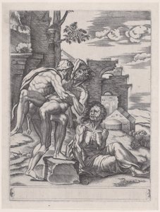 Hercules og Antaeus, datert 1533., datert 1533. av Agostino Veneziano