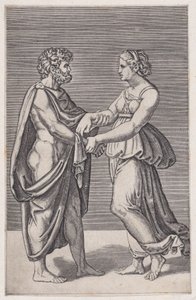 Mann og kvinne holder hender, 1516-17.