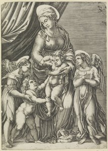 Maria med barn og den unge døperen Johannes av Agostino Veneziano