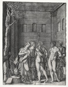 Orestes og Pylades brakt til Iphigenia for å ofre av Agostino Veneziano