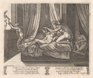 Plate 13: Psyche ser på Amor, fra historien om Amor og Psyche som fortalt av Apulei..., 1530-60.