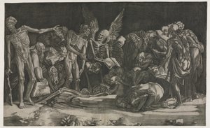 Skjeletter, også kjent som Allegory of Death and Fame av Agostino Veneziano