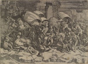 Kamp mellom Scipio Africanus og karthagerne ("La bataille au coutelas") av Agostino Veneziano