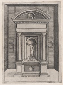 Mirror of Roman Magnificence: Jupiters alter i det eldste tempelet på C..., ca. 1514-36. av Agostino Veneziano.