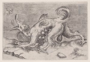 Dragen og bien, ca. 1514-36. av Agostino Veneziano
