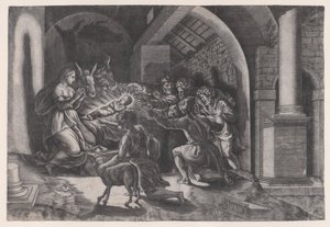 Fødselen, datert 1531. av Agostino Veneziano